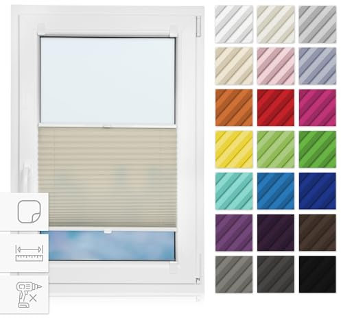 Estika Plissee zum Kleben 60 cm x 120 cm - Beige - Plissee ohne Bohren, selbstklebendes Rollo für Fenster, Jalousie für innen, Fensterplissee