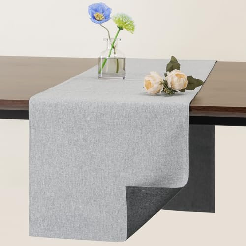 Banchif Tischläufer abwaschbar Doppelseitig Hell Grau Grau Tischläufer | Tischläufer Modern Leinenimitat Outdoor Tischläufer Anti-Rutsch doppelseitige verwendbare pflegeleichte Tischdeko 30 × 140 cm