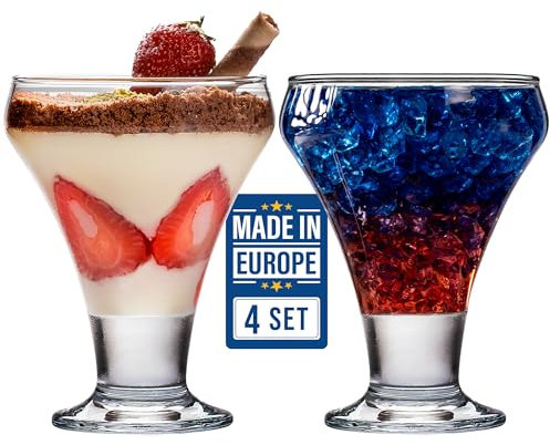 Crystalia Elegant Stemmed Glass Dessert Bowls Set 4, 305ml 100% Lead Free Dessert Dishes, Footed Glas Ice Cream Bowls, Prawn Cocktail Dishes, Sundae Glasses, Ice Cream Dishes