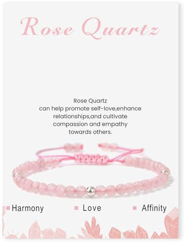 Edelsteinarmband Naturstein Armband mit Silberperle für Teen Männer Frauen Einstellbares Handgelenk Armband Perlenarmband Kugelarmband Edelsteine Armbänder fur Damen (Rosenquarz)