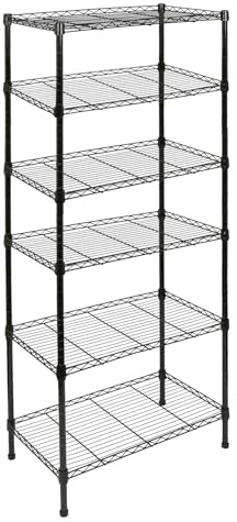 Harbour Housewares 6-Tier Shelving Unit - 180 x 60 x 35cm - Black 6 Shelf Wire Storage Unit with Adjustable Shelves & Levelling Feet Free Standing Garage Storage, Kitchen Organisation Wire Rack