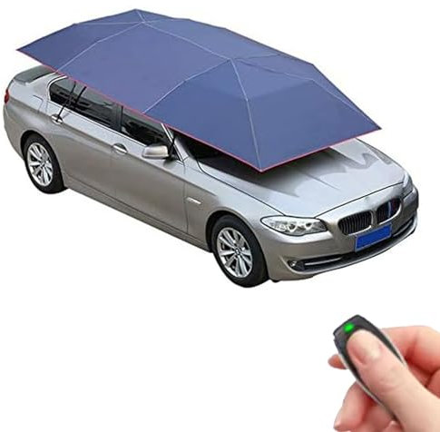 Cochera móvil Plegable, toldo Anti-UV, refugios a Prueba de Sol, toldo para automóvil con sombrilla de Verano Completamente automático para Carpa al Aire Libre, Control Remoto automático, Azul Marin