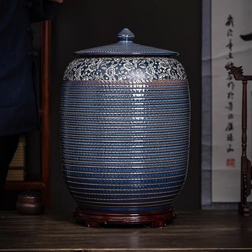 Ceramic Rice Cylinder With Lid Home Food Storage Bottle 10KG 15KG 25KG 50KG Kitchen Sealed Jar Classic Rice Containe Rice Storage Bins Rice Bucket Rice Storage Box(50KG)