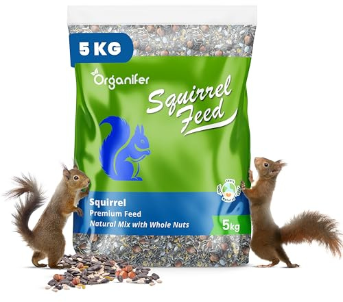 Ekorrfoder - Naturlig Blandning Med Hela Nötter (5 Kg) - Mat För Ekorrar, Rik På Proteiner, Fetter Och Fibrer - Lämplig För Fågelmatare - Fri Från Bekämpningsmedel - För Varje Säsong - Organifer