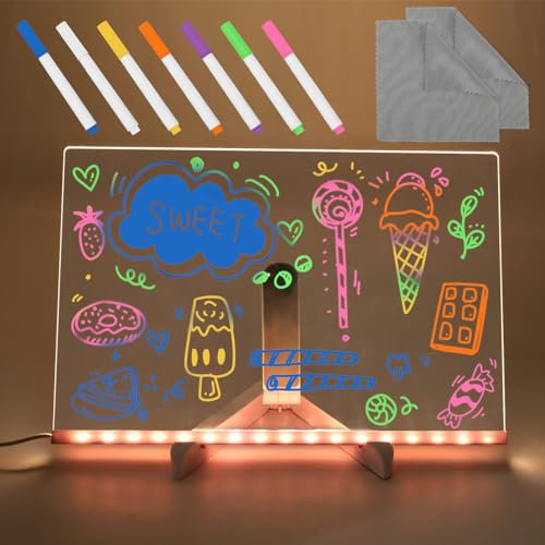 11er-Pack LED Notiztafel mit Farben, 29,5x19cm Leuchtende Nachrichtentafel Acryl Beleuchtete Trockenlöschtafel LED Zeichentafel mit Ständer und 7 Stiften und 2 Tüchern für Zuhause Büro Schule