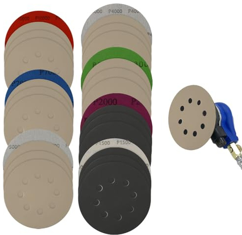28 Pezzi Carta Vetrata 125 mm Carta Abrasiva per Levigatrice, Dischi Abrasivi Rotondi, 8 Fori Tamponi per Levigatrice Orbitale Bagnati e Asciutti, Grana 1500/2000/3000/4000/5000/7000/10000
