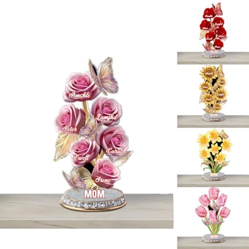 Personalisierbares Rosen-Acrylschild, bedeutungsvolles Geschenk mit Kindernamen, Blumen für Mutter, meinen Garten, Geschenk für Mutter, Rosen und Schmetterlinge, Schmuckstil, Geschenke, jede Rose hält