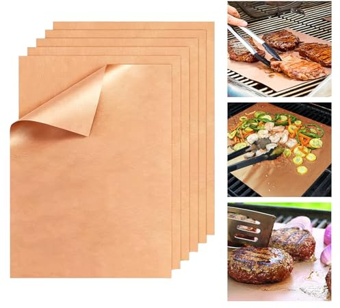 6 Stück bbq Grillmatte für Gasgrill, Grillmatten für Holzkohle und Elektrogrill, 40 x 33cm Grill Matten Gasgrill, Grillfolie, Grill Zubehör (Kupfer 1)