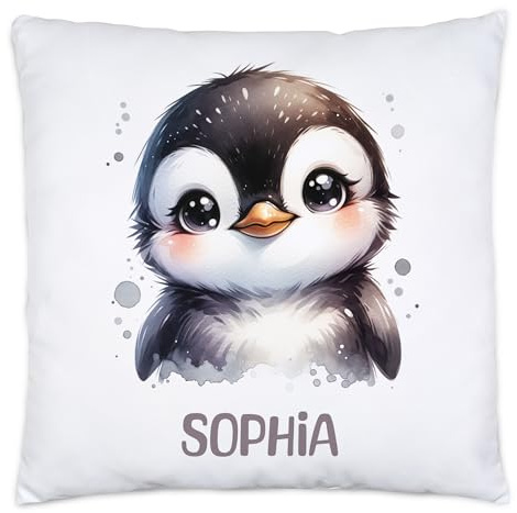 Kissen mit Waschbär für Kinder mit Namen Personalisiert | Kinderkissen mit Wunschname Kuschelkissen Waschbär-Motiv | Geschenk Mädchen Junge | Kinderzimmer Deko Dekokissen 40x40cm inkl. Füllung