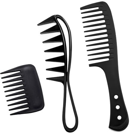 3Pcs Wide Tooth Comb for Curls, Large Teeth Hairstyle Barber Comb for Different Hair Types (Black)