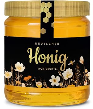Honigetiketten 500 g personalisierbar mit Gewährverschluss – Aufkleber für Honiggläser selbst gestalten – selbstklebend, ablösbar – ab 25 Stück – (HONIG - 500 g - GEW3)