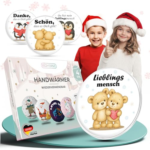 KIDVERSE Handwärmer Kinder 4er Set - Taschenwärmer wiederverwendbar - Wohltuende Handwärmer zum Knicken - Wärmepads Hände mit süßen Motiven - Taschenwärmer Kinder