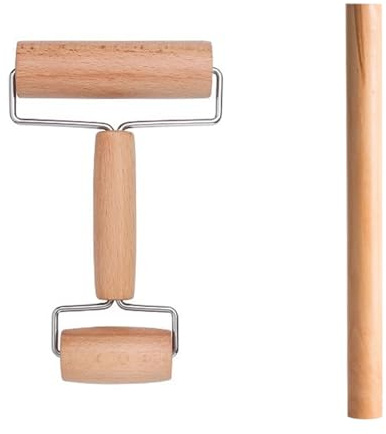 Nudelholz Teigroller Holz Set, 2 Stück Doppelkopf Holz Nudelholzs | Teigroller Nudelholz mit Zwei Rollen, Rolling Pin Geeignet mit Griff für Hausbacken Gebäck Pizza Knödel Haut
