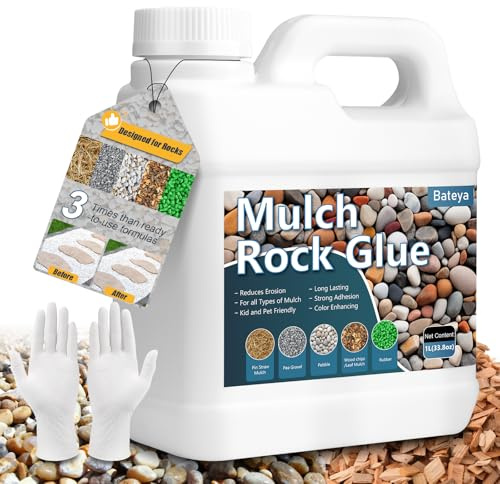 Bateya Mulch Glue,1000ml/33.8oz Gravel Pebbles Glue for Landscapes Stone Rock Sealers Resin for Garden Outdoor Fast-Dry Long-Lasting Stone Fixing Spray Non Toxic Pet Safe & Plant Safe