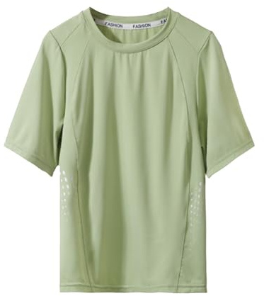 Vert Tshirt Unie pour Enfant Ado Fille Garcon 3-16 Ans à Manches Courte en Col Rond Tissu Glace Soie, Haut Top Basique Classique Tunique Décontractée Vetement Tenue de Sport