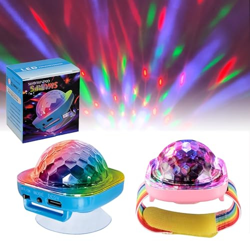 KBIBCK 2 Pack Wristband Disco Light with 5 Modes, Disco Ball Light, Portable Disco Lamp, Rechargeable Mini Wrist Strap Ball Lights for Party, Car, Dancing, DJ