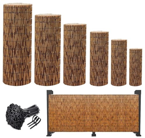 Rotoli di recinzione in bambù naturale – Rivestimento decorativo da parete per giardino, balcone, terrazza, piscina e ringhiera di appartamenti, 2 x 13 piedi (61 x 400 cm) soluzione di recinzione