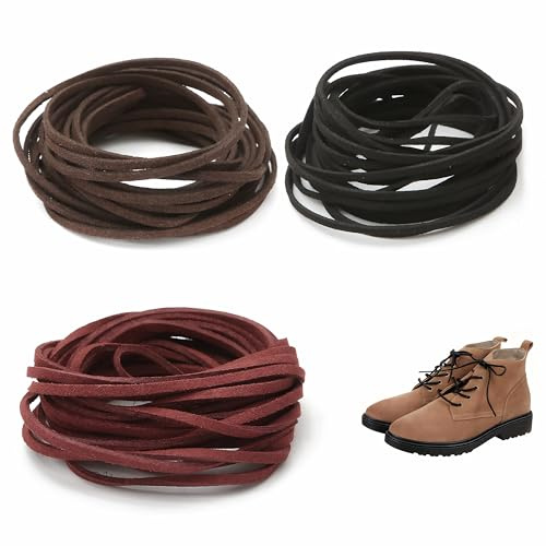 3 Pezzi Corda di Cuoio, Cordino in Pelle Piatto, Cordoncino Ecopelle 12m x 3mm, Corda in Pelle Scamosciata per Collane Bracciali Perline Crezione Gioielli Artigianato Fai da Te (3 Colori)