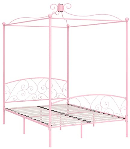 Mobiliar Himmelbett aus Metall, Bettrahmen, Rahmen, modernes Bett, Doppelbett, Bett mit Lattenrost für Schlafzimmer(Weiß 90 x 200 cm) (140 x 200 cm)