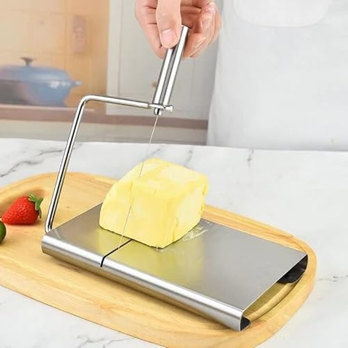 Cortador de Queso Ajustable con Alambre de Acero Inoxidable – Rebanador de Cocina para Queso Blando/Duro y Jamón, Grosor Preciso con Escala de Medición, Aptos para Lavavajillas