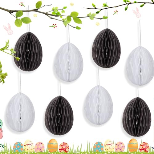 Aoligei 12 Stück Ostereier Deko Ostereier Papier Wabenbälle Bunte Osterdeko zum Aufhängen, Fröhliche Wabeneier für Frühling Ostern Party, Osterstrauß & Osterstrauchdeko Heimsdekoration