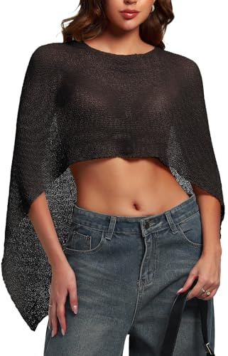 HAWILAND Stickad poncho dam sexig transparent meshtopp elegant stola för aftonklänningar festival rave party