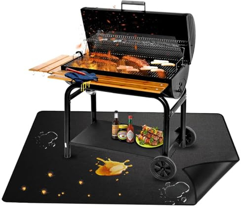 Feuerfeste Unterlage Grill, Grillmatte für Gasgrill & Feuerstelle 100x150 cm Feuerfeste Unterlage, Bodenschutzmatte bis 850°C Für Holzkohle Gasgrill & Kamin Rutschfest & Langlebig