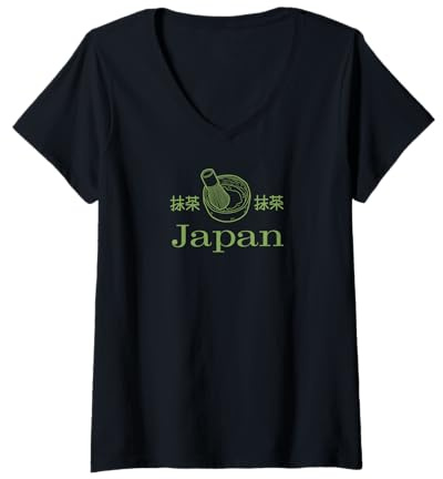 Mujer Juego de batidores de té Matcha de Viaje de Japón, Camisetas y Accesorios Camiseta Cuello V