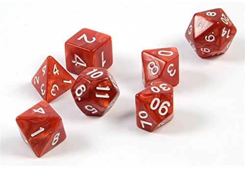 shibby 7 polyedrische Würfel für Rollen- und Tabletopspiele in rot mit Beutel