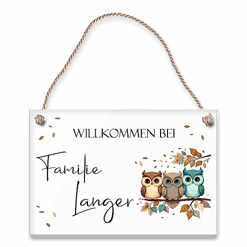 Schöne Türschilder für die Haustür | bedruckt mit Ihrem Wunschtext - UV-Druck/mit Kordel in versch. Größen bedruckte Namensschilder Klingelschilder mit Namen Herzlich Willkommen