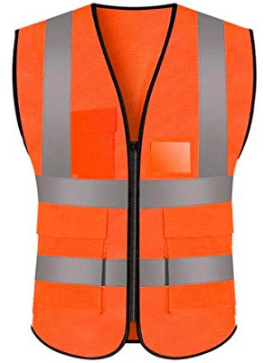 JZK mesh safety vest with pockets and zipper, high visibility mesh waistcoat reflective vest jacket for men women adults, hi vis vest with pockets