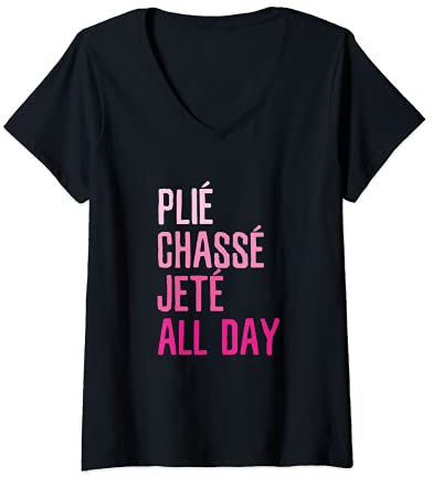 Damen Plie Chasse Jete All Day Tanz-Ballettbekleidung T-Shirt mit V-Ausschnitt