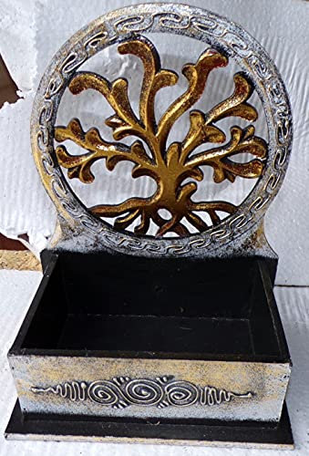 Marblechic Scatola Portachiavi o svuota Tasche Anche Muro in Legno MDF con Albero della Vita Argento cm 20x14x20