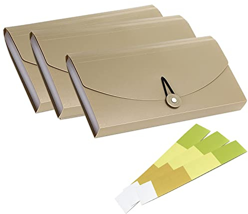 3 Stück 13 Taschen Scheck-Rechnungsordner, erweiterbarer Coupon-Währungs-Organizer mit Etikett, kleiner Akkordeon-Ordner, Karten-Ticket-Halter, Kunststoff-Business-Dokumenten-Organizer(Khaki)