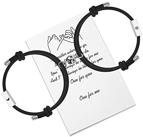 Cuerda hecha a mano trenzada magnética mutua atracción pareja pulseras a juego de sol y luna relación joyería regalo para novio novia él él ella, Acero inoxidable