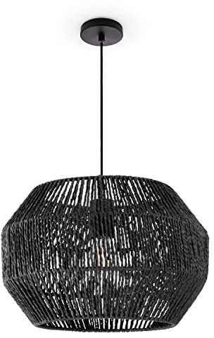Paco Home Lámpara De Suspensión Mesa Comedor Papel Boho Colgante Lámpara E27 Ratán, Farbe_MuVa:Negro (Ø35cm), Tipo de luminaria___Color:Lámpara colgante - Negro