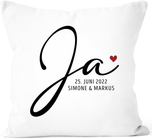 SpecialMe® personalisierbarer Kissen-Bezug zur Hochzeit mit Namen und Datum Herz Hochzeitsgeschenk Kissenhülle Weiss Standard