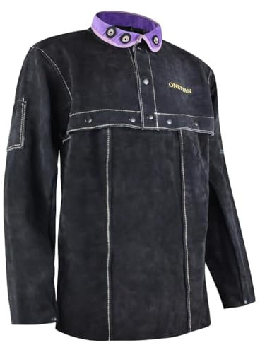 ONETIAN Chaqueta de Soldadura de Cuero, Abrigo para Soldador con Espalda Abierta, Protección de Trabajo Resistente (M)