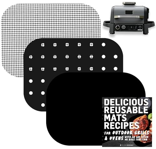 Accessories for Ninja Woodfire Outdoor Grill OG701 OG751, Reusable Mats Non Disposable Non-Stick Grill Liners for Wood Fire Electric Air Fryer and Smoker 7-in-1 BBQ, Dishwasher Safe by INFRAOVENS