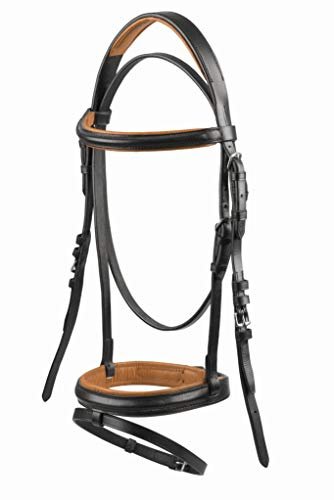 Briglia di cavallo con redini – Briglia anatomica in pelle per shetty, pony, purosangue, sangue caldo, sangue freddo – Cavezza combinata inglese, imbottita e confortevole (Full, nero/marrone)