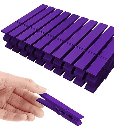 Colored Clothespins, Colorful Clothes Pins Wooden Clips Rainbow Colors 50 Pack Decorative Crafts Pegs Photos Pictures Decoration Clip Clothing Hanging Closepins, 2.9 Inch 5 PCS Per Color (Purple)