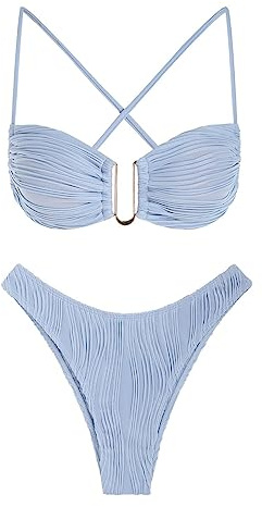 ZAFUL Womens High Cut Thong Bikini Set Swimsuits Cami String Sexy Bathing Suit…
