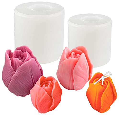 2 Stück Kerzenform Silikonform Tulpenform Blumen Fondant Form Silikon Kerzen Gießform Seife Formen 3D Kerzengießform Gießen für Kerze Seife Schokolade Dekoration