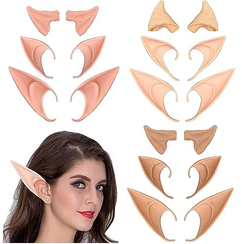 ZDQC 9 Paar Elfenohren, Lange Elfenohren Latex,Elf Ohren Kleber,Cosplay Fee Pixie Elfenohren,Spitzohren,Elfenohren Cosplay，Halloween, Karneval, Partydekorationen Zubehör(Hell, Rosa, Dunkel)