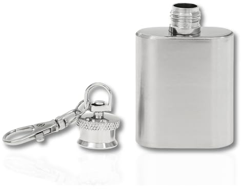 Mini porte-clés flasque • Noir Argent Vert • Flasque en acier inoxydable de 30 ml • Cadeaux amusants pour hommes • Calendrier de l'Avent pour homme • Mini cadeaux (argent)