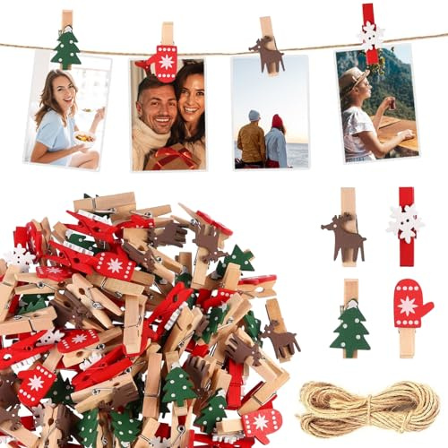 Holzklammern Weihnachten 50 Stück, Weihnachten Mini Wäscheklammern | Holzklammern Klein, Kleine Wäscheklammern, Holzklammern, Wäscheklammern Weihnachten für DIY Fotos Klammern Dekoration usw.