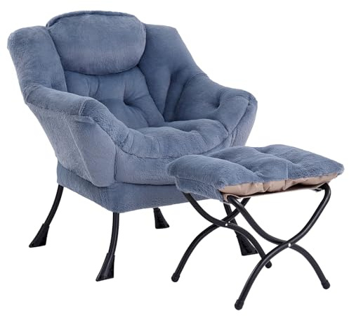 SESHINELL Lazy stol med ottoman, modern lounge accentstol med armstöd och en sidoficka, fritidstoppad soffstolsset, lässtol med fotstöd