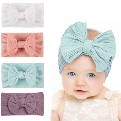 EIHI 4 Stück Stirnband Baby Mädchen, Haarband Baby, Baby Stirnband, Baby Mädchen Nylon Stirnbänder Neugeborene Kleinkinder Haarbänder Und Bögen Kinder Haarschmuck(4Farbe)