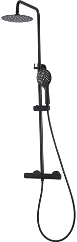 Duschsäule Thermostat Highline Pro inkl. Regendusche und Handbrause Schwarz Matt | Komplettset Duschsystem Regendusche aus rostfreiem Edelstahl 3 Funktionen