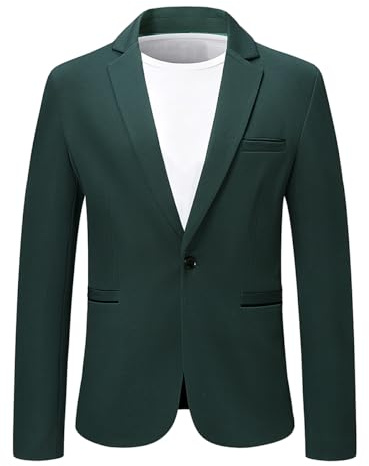 YOUTHUP Herrjacka Slim Fit Blazer 1 knapp enkelknäppt formell affärsdräkt, Grön, XL